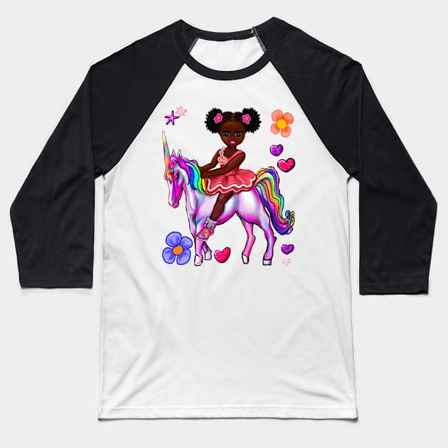 Princess on a unicorn cute black girl African American black princess Baseball T-Shirt by Artonmytee